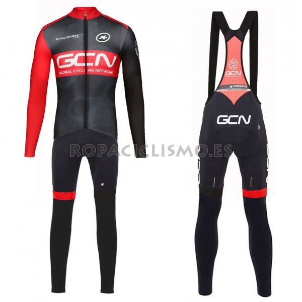 2017 Maillot Gcn Tirantes Mangas Largas Negro y Rojo